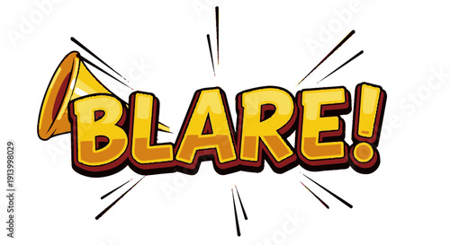 Blare comic sound effect text with megaphone horn