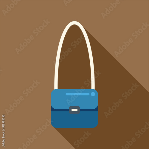 Blue women's crossbody bag with a long shadow on a brown background