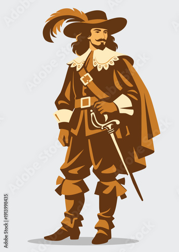 068-16-Historical 17th century swordsman standing with a rapier