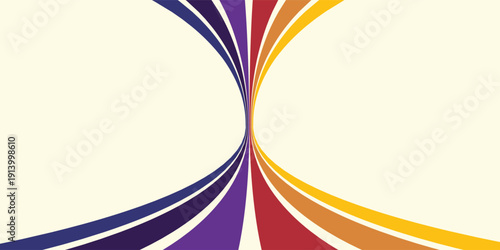 Abstract colorful 70s background vector. Vintage retro wallpaper with rainbow stripes and wavy lines. A 1970 color illustration suitable for posters, banners, decorative items and wall art.