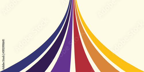 Abstract colorful 70s background vector. Vintage retro wallpaper with rainbow stripes and wavy lines. A 1970 color illustration suitable for posters, banners, decorative items and wall art.