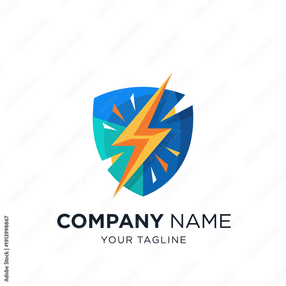 Obraz premium Electric Lightning Bolt Shield Logo Design.