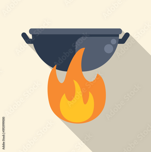 Wok cooking food in a pan on a hot fire flame illustration