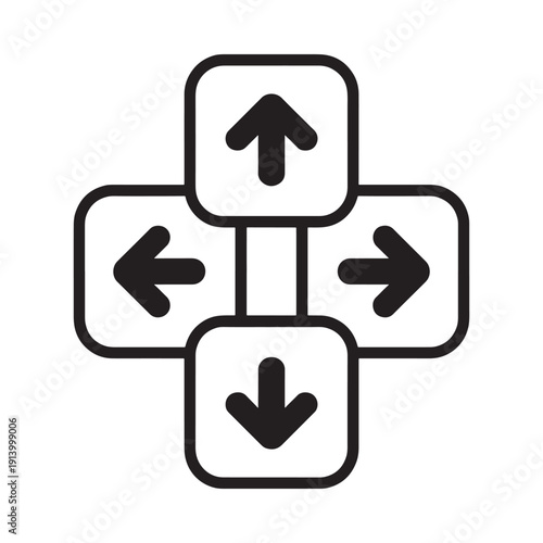 Simple black and white directional pad icon with arrows pointing in four directions