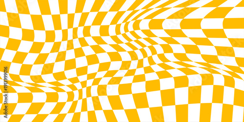 Flag optical illusion. Distorted chessboard. Checkered abstract background. Op art. Vector design