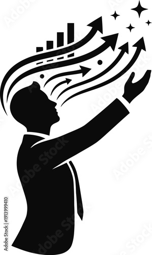 Businessman with Growth Mindset Silhouette, Success Vision and Career Progress Concept Illustration