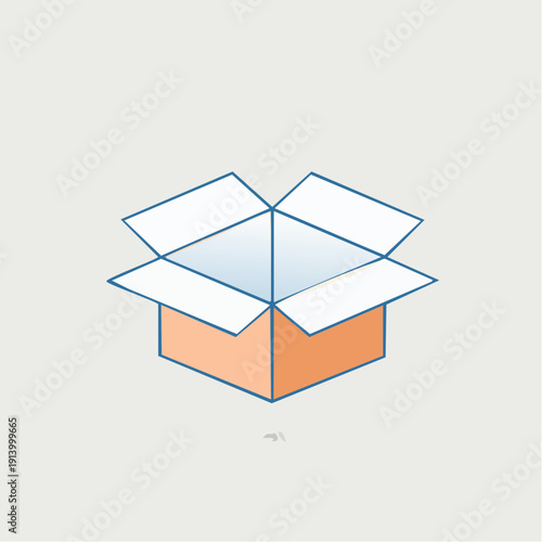 An open cardboard box viewed from above, graphic illustration of an empty container