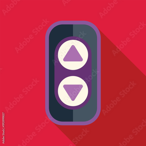 Elevator call buttons with up and down arrows on a red background