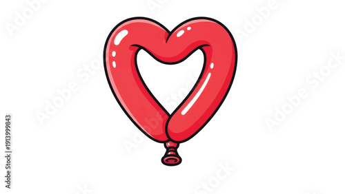 Bright red heart shaped balloon with string in playful cartoon style for celebrations.