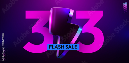 Catchy 3.3 Flash Sale banner with a sleek 3D lightning bolt. Great for promoting discounts and special offers. Vector illustration.