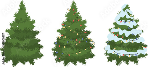 Christmas tree decorated festive winter holiday evergreen illustration seasonal celebration collection