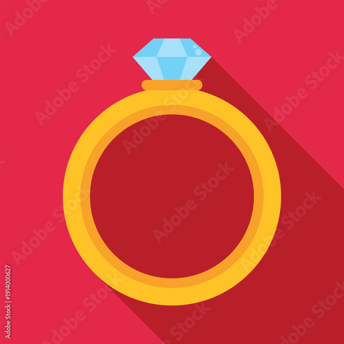 Golden diamond ring symbolizing love, commitment, and marriage with a long shadow