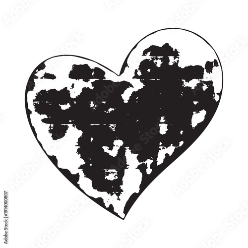 A roughly drawn black and white heart shape with an imperfect textured appearance