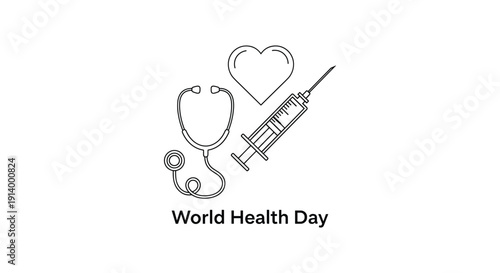 World Health Day concept with stethoscope and syringe flat design vector illustration