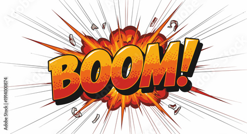Comic book style BOOM explosion speech bubble graphic