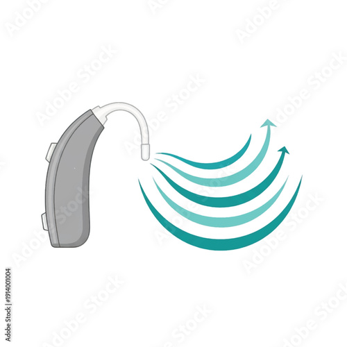 Hearing aid device with sound waves illustrating assistive technology and accessibility.