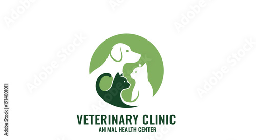 Modern Veterinary Clinic Logo Design with Green Dog and Cat Silhouette Pet Care Branding