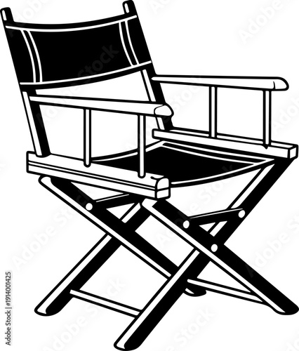 Directors Chair Vector Icon for Film and Movie Production Black and White Graphic