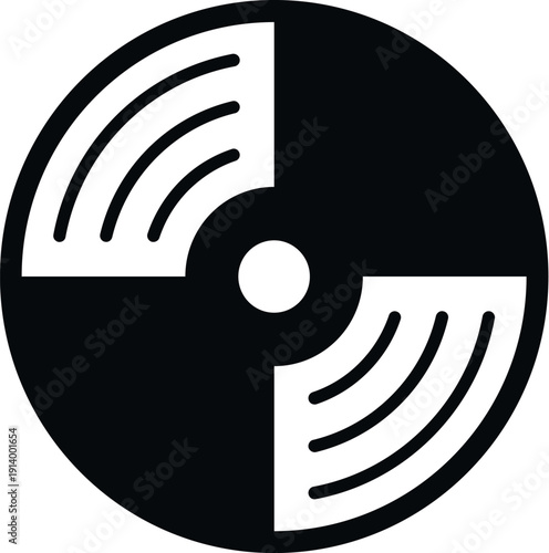 Black and white vinyl record icon symbolizing music, sound, and audio