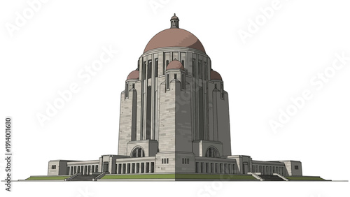 Stylized illustration of a grand stone monument with a dome.