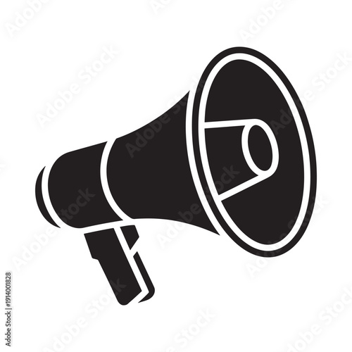 A simple black and white illustration of a vintage megaphone or bullhorn