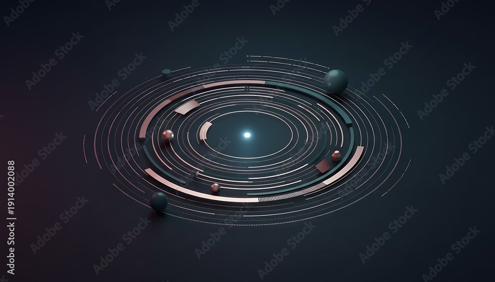 Obraz premium Futuristic Quantum Data Orbit with Glowing Core Cybersecurity and Digital Infrastructure Concept