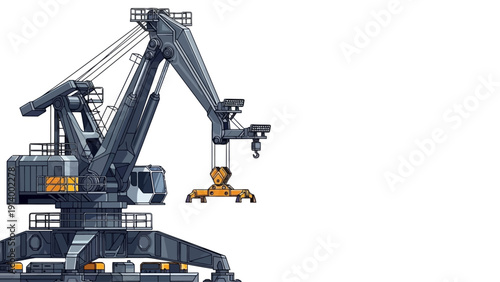 Large industrial crane with yellow spreader in a port.