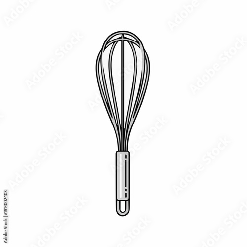 Illustration of a Handheld Wire Whisk with a Silver Handle Against a White Background for Baking and Cooking Preparation