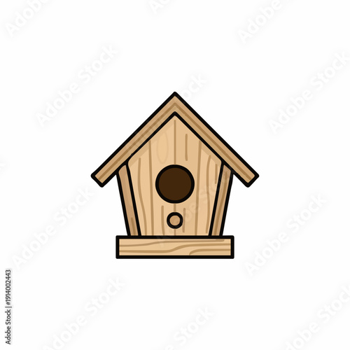 Wooden Birdhouse with Dark Brown Entrance Hole and Small Window Detailed Wood Grain Texture Simple Rustic Design Centered on White Background