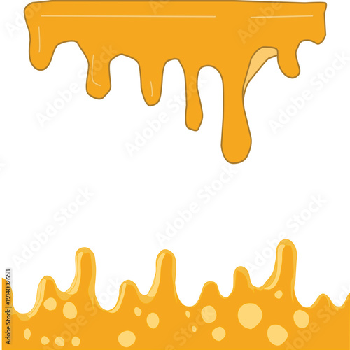Melting cheese drip background. Smooth cheddar sauce pattern. Minimal liquid dairy splash texture for food design. Tasty snack topping abstract illustration wallpaper.