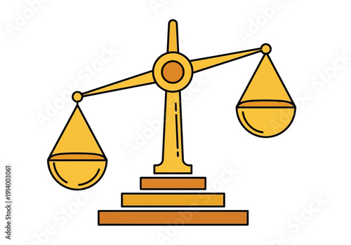 Golden scales balancing perfectly on a sturdy base