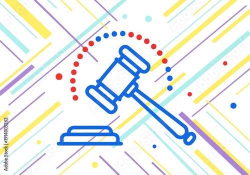 Vibrant gavel icon with dynamic colorful background for legal concepts