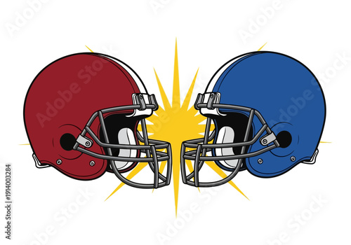 American football helmets clash in intense competition