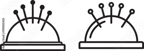 Sewing Pin Cushion Icon Set with Pins in Minimalist Line Art Outline Style