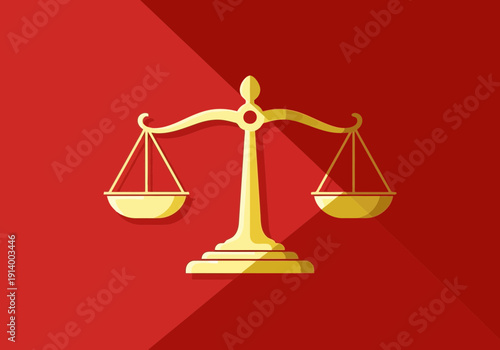 Golden scales of justice on red background