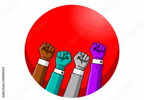 Diverse fists raised in solidarity and strength