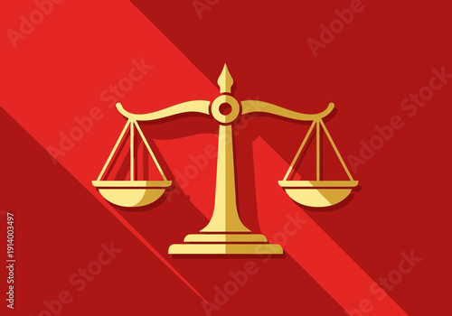 Golden scales of justice on red background