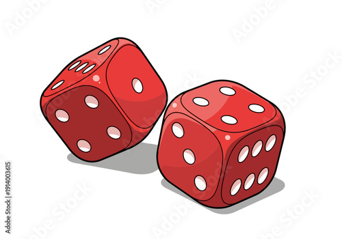 Two red dice with white dots on surface