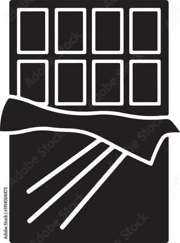 Black and White Chocolate Bar Icon with Wrapper Partially Opened Illustration