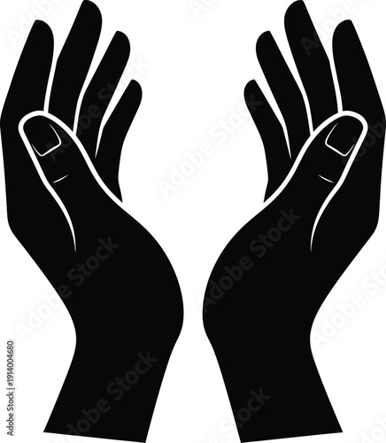 A pair of black hands with palms facing upwards in a gesture of openness and receptivity.