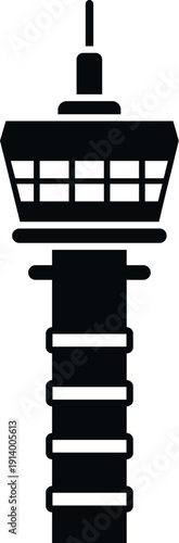 Airport control tower black silhouette graphic for aviation and air traffic navigation