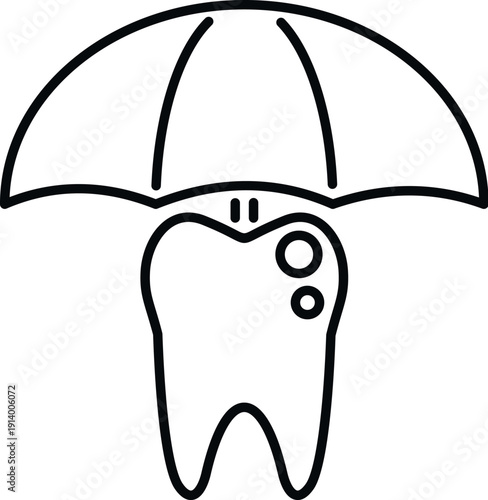 Tooth icon under an umbrella symbolizing dental care, health insurance, and protection concepts