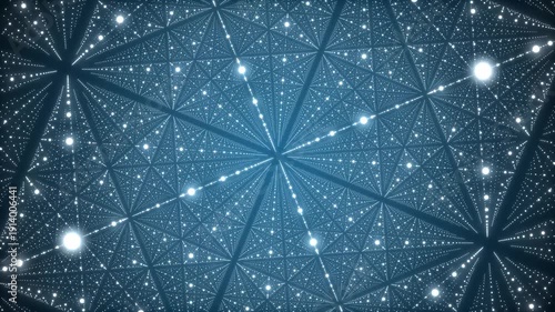 Space futuristic backdrop. Network connection structure cyberspace with moving particles in the galaxy. Big data visualization. Abstract cyber security background. 3D rendering.