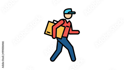 Delivery Man Carrying Package Walking Forward.