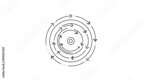 Circular flow diagram hand drawn arrows collaboration network synergy concept sketch isolated on white background