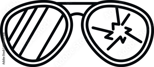 Aviator sunglasses with a cracked lens representing damage or an accident icon
