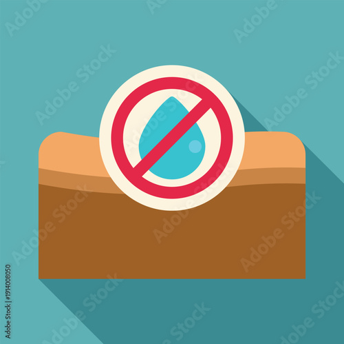 Dry soil layer with a no water drop icon representing drought and prohibition