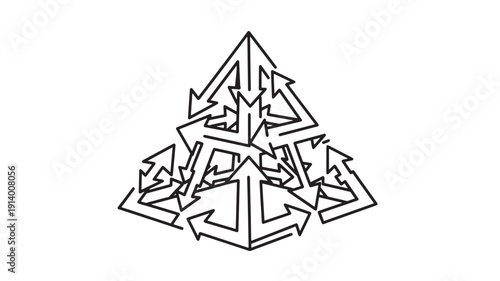 Hand drawn black ink cooperation symbol with interconnected arrows for teamwork networking synergy and business unity concept