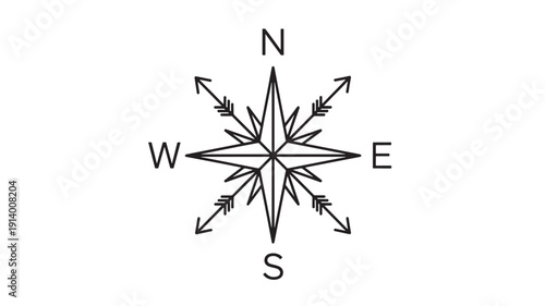 Modern Minimalist Compass Rose Illustration with Cardinal Directions