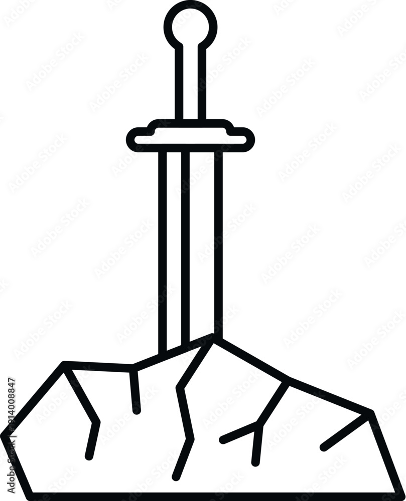 Obraz premium Sword piercing a cracked rock, representing legend, power, and a difficult task